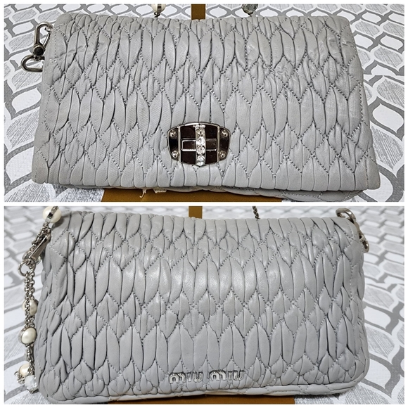 Miu Miu Matelasse Crystal Embellished Shoulder Bag Ash - Picture 7 of 16